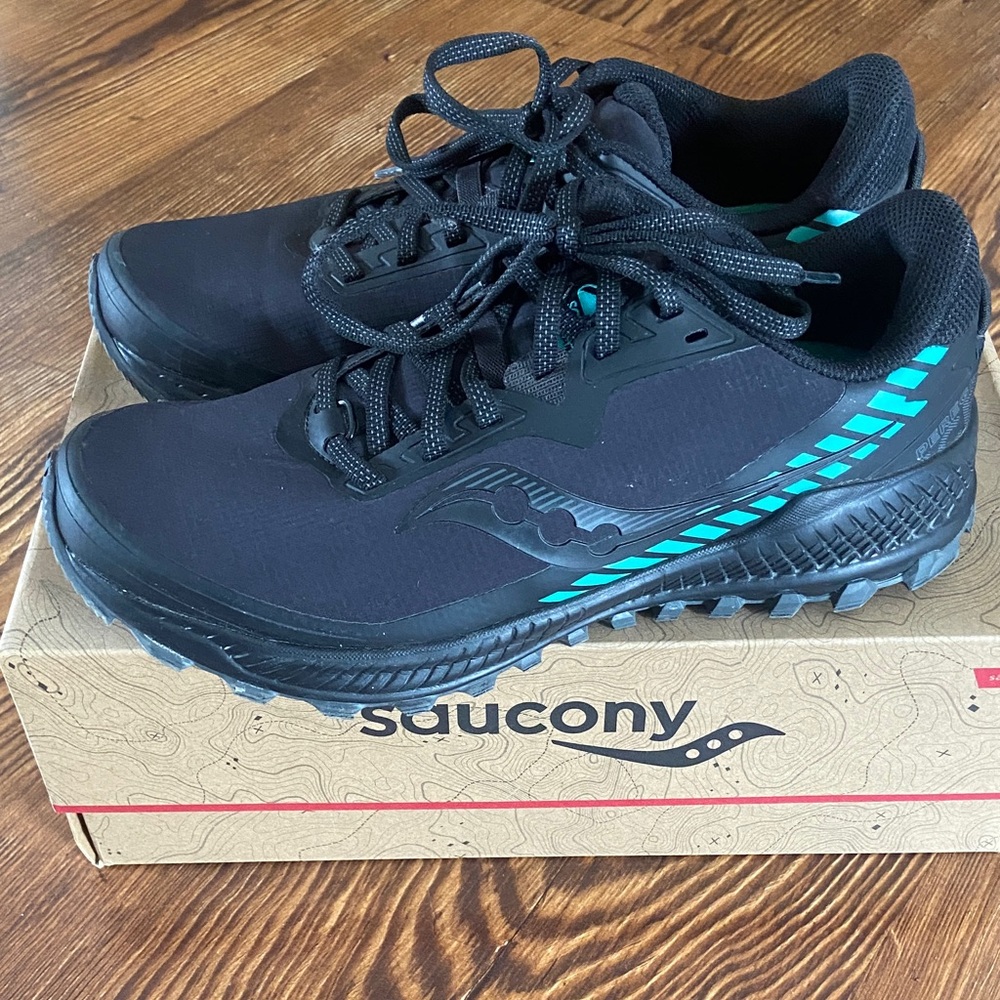 Saucony Women’s Black/Jade Gris Peregrine ICE+ 2 Trail running Athletic 9/40.5